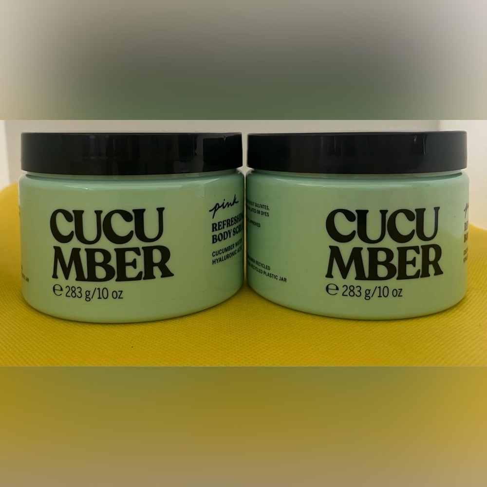 New set of Victoria's Secret PINK Cucumber 10 oz. Body Scrub plus a free gift.